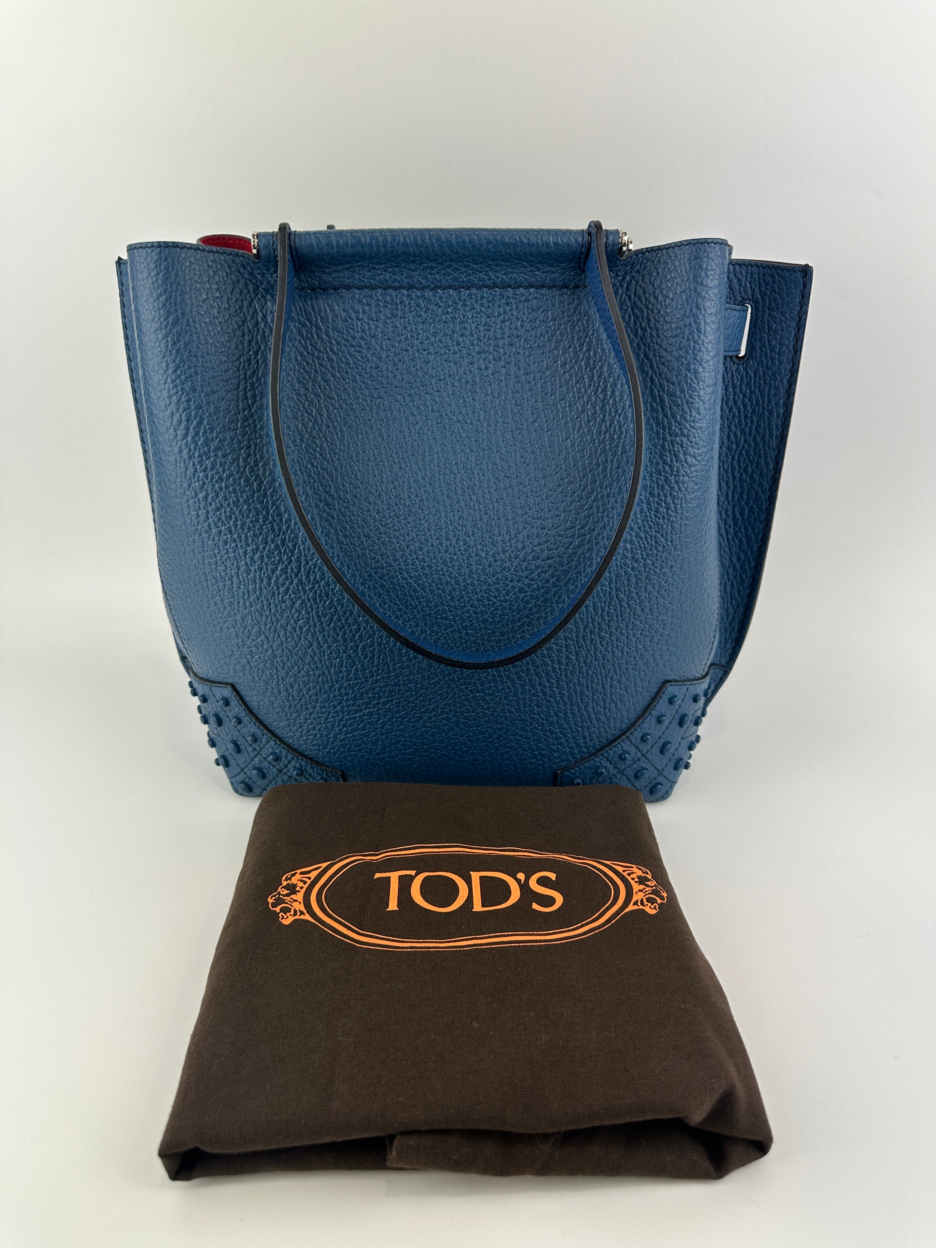 Tod's Wave Navy Blue Pebble Grained Leather Tote Bag | Pre-Owned