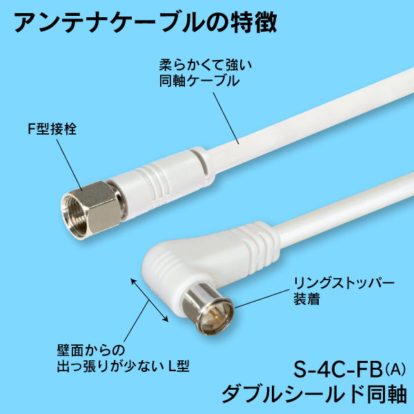 アンテナケーブル 3m F型 + L形プラグ付 4C同軸ケーブル: |e431（いい