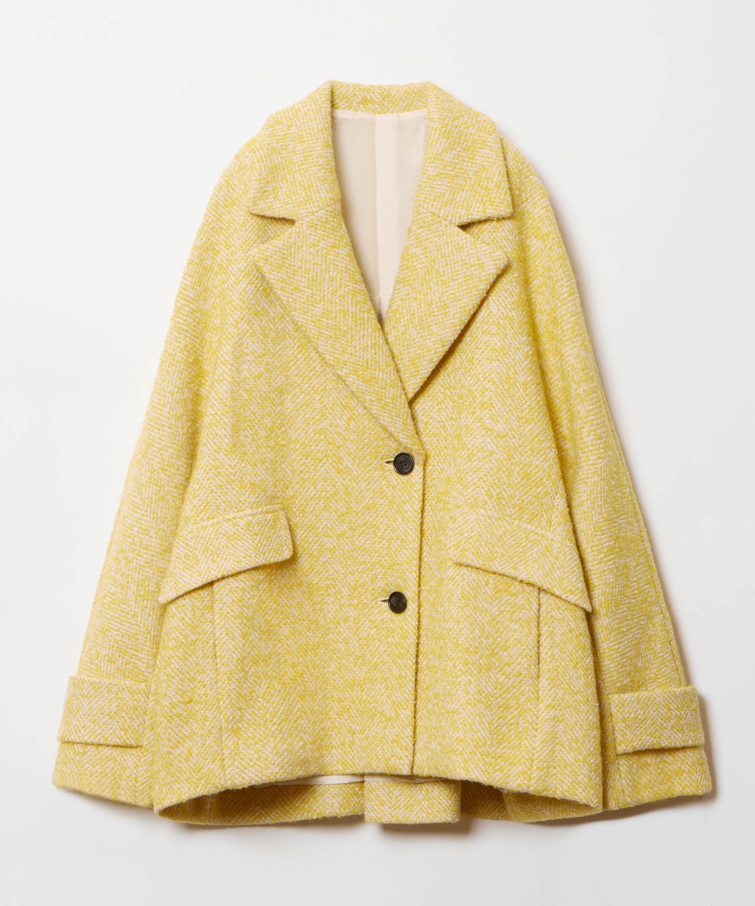 アドニシス/イエロー ツイードコート ファー襟付きセール】 【洗える