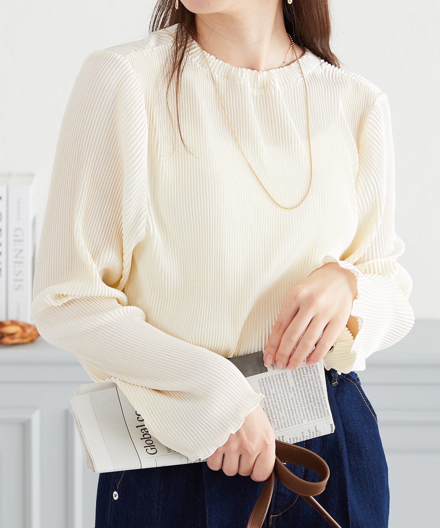 プリーツクルー長袖トップス/AC3423 – ORIENTALTRAFFIC