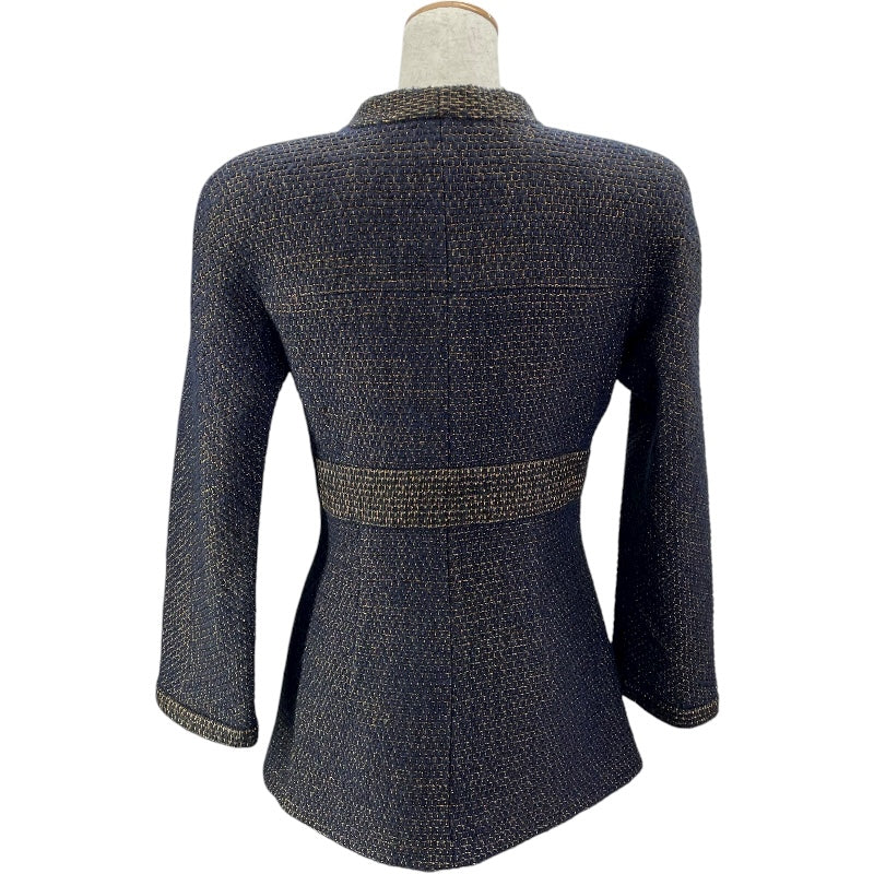 シャネル CHANEL ノーカラーツイードジャケット P61802 ネイビー