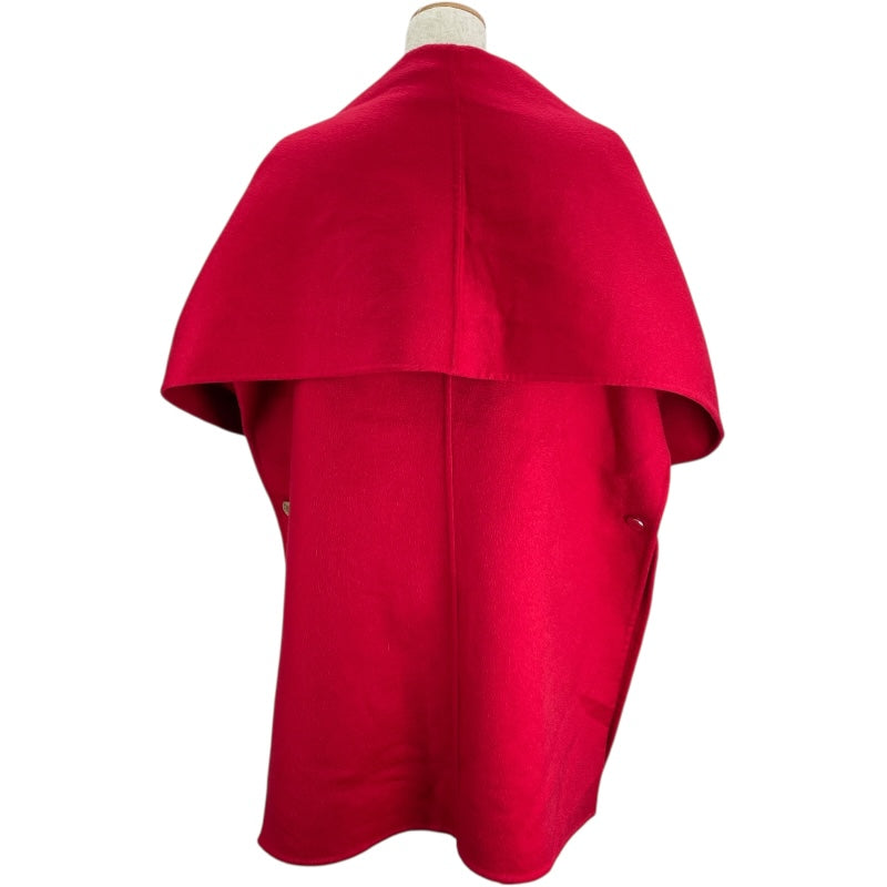 エルメス HERMES レザーベルト付カシミヤケープ レッド カシミヤ