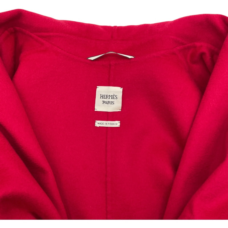 エルメス HERMES レザーベルト付カシミヤケープ レッド カシミヤ