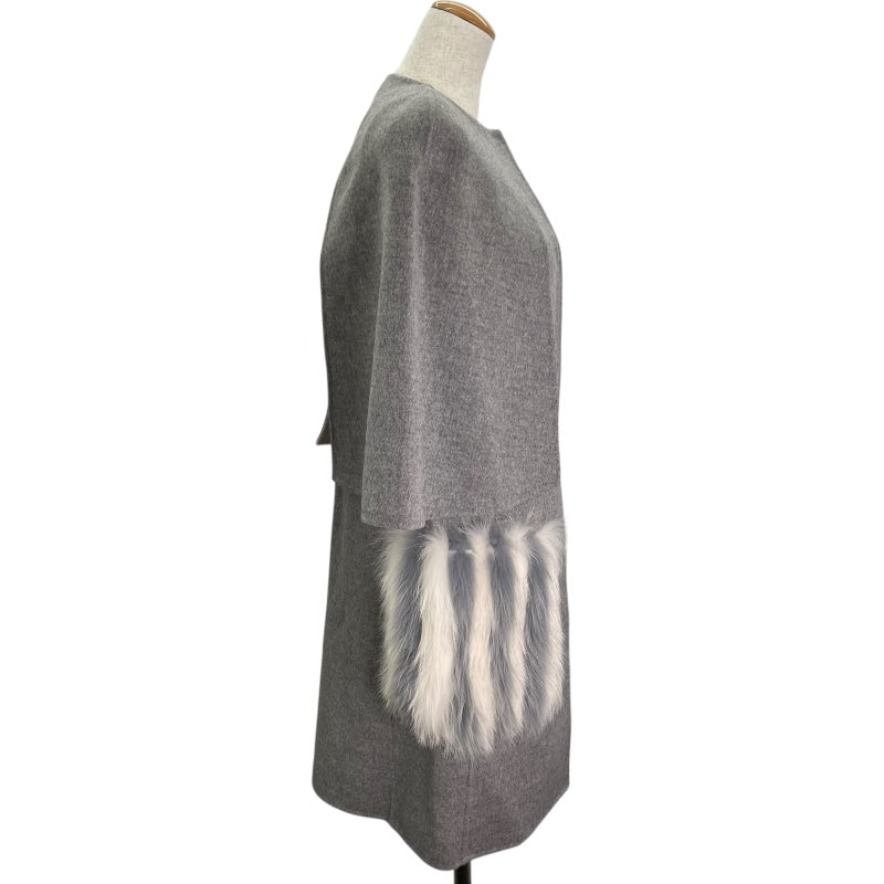 フェンディ FENDI ファーポケットケープコート FF8369 グレー ウール
