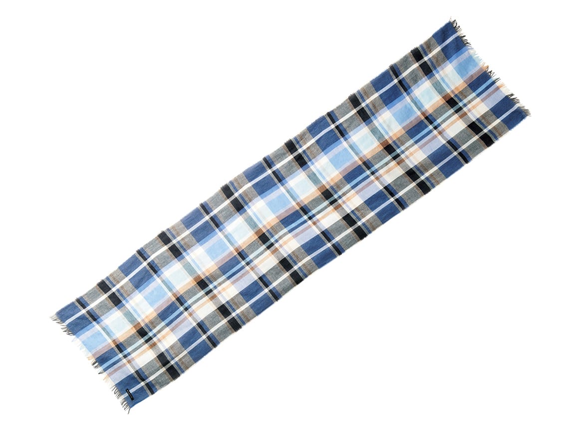 麻混チェックストール(61_ブルー): ｜ カタログ通販のハルメク