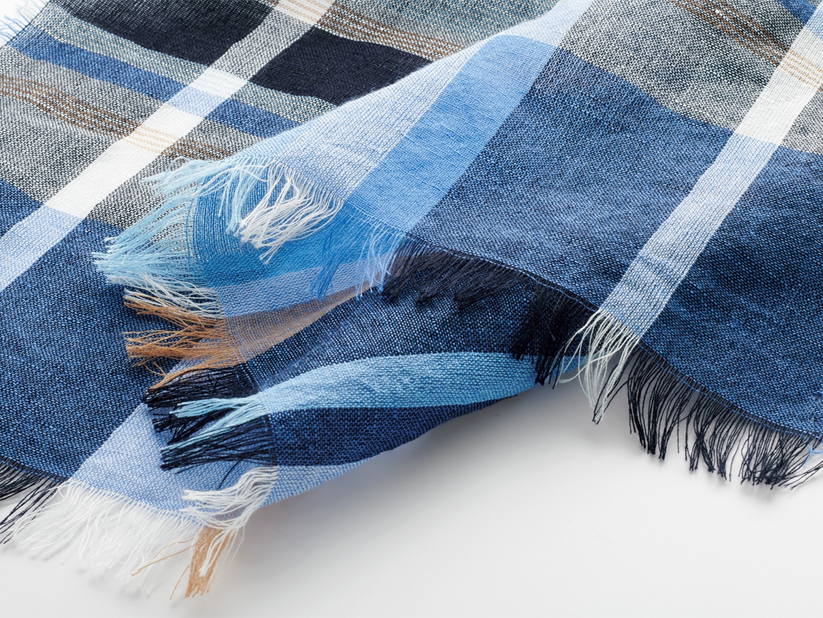 麻混チェックストール(61_ブルー): ｜ カタログ通販のハルメク