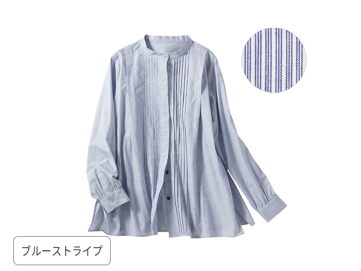 ピンタック比翼バンドカラーシャツ(02_M 20_オフホワイト