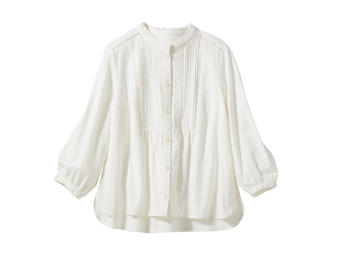 レースつきコットンブラウス【広告商品】(02_M 20_オフホワイト