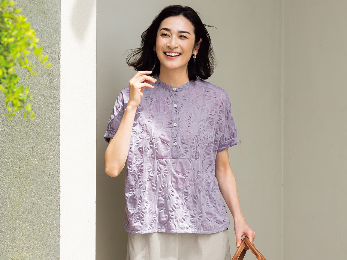 塩縮加工シャツ風コットンプルオーバー(02_M 39_パープル花柄