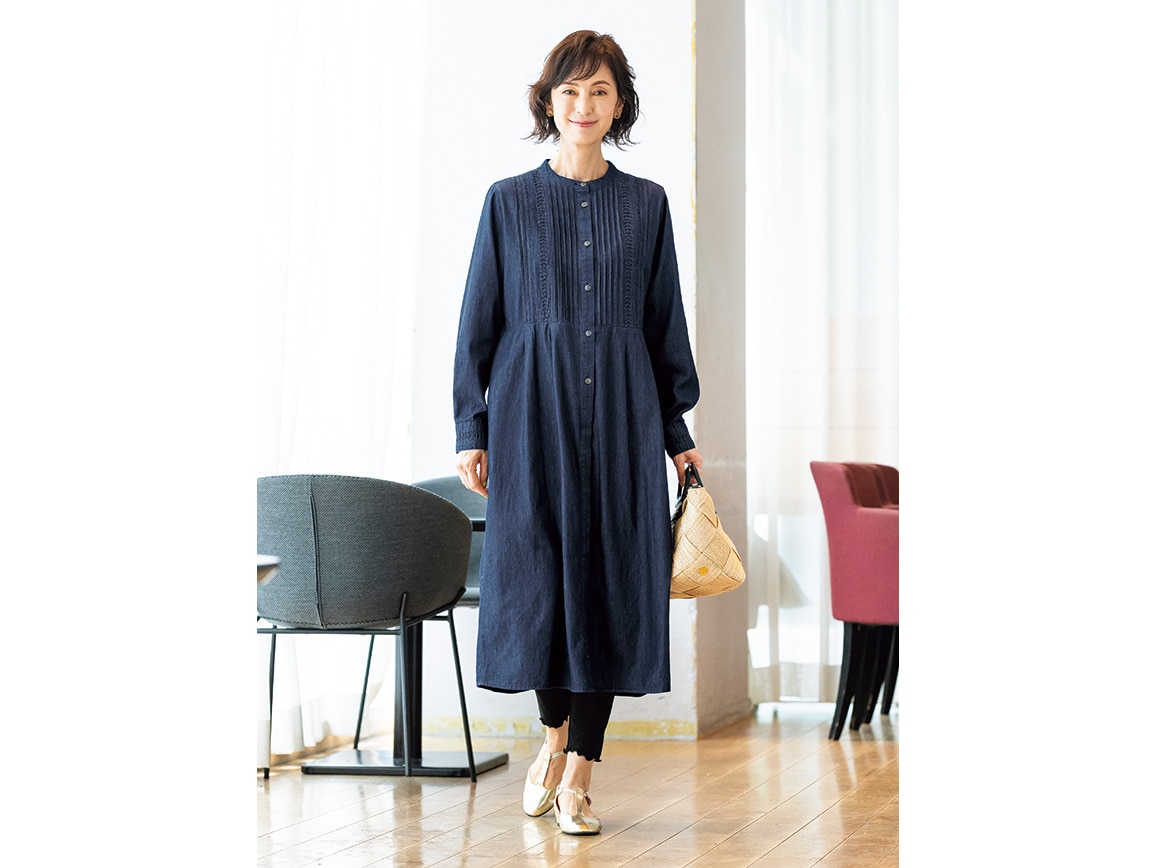 タックデザインダンガリーワンピース(04_LL 06_ブラック