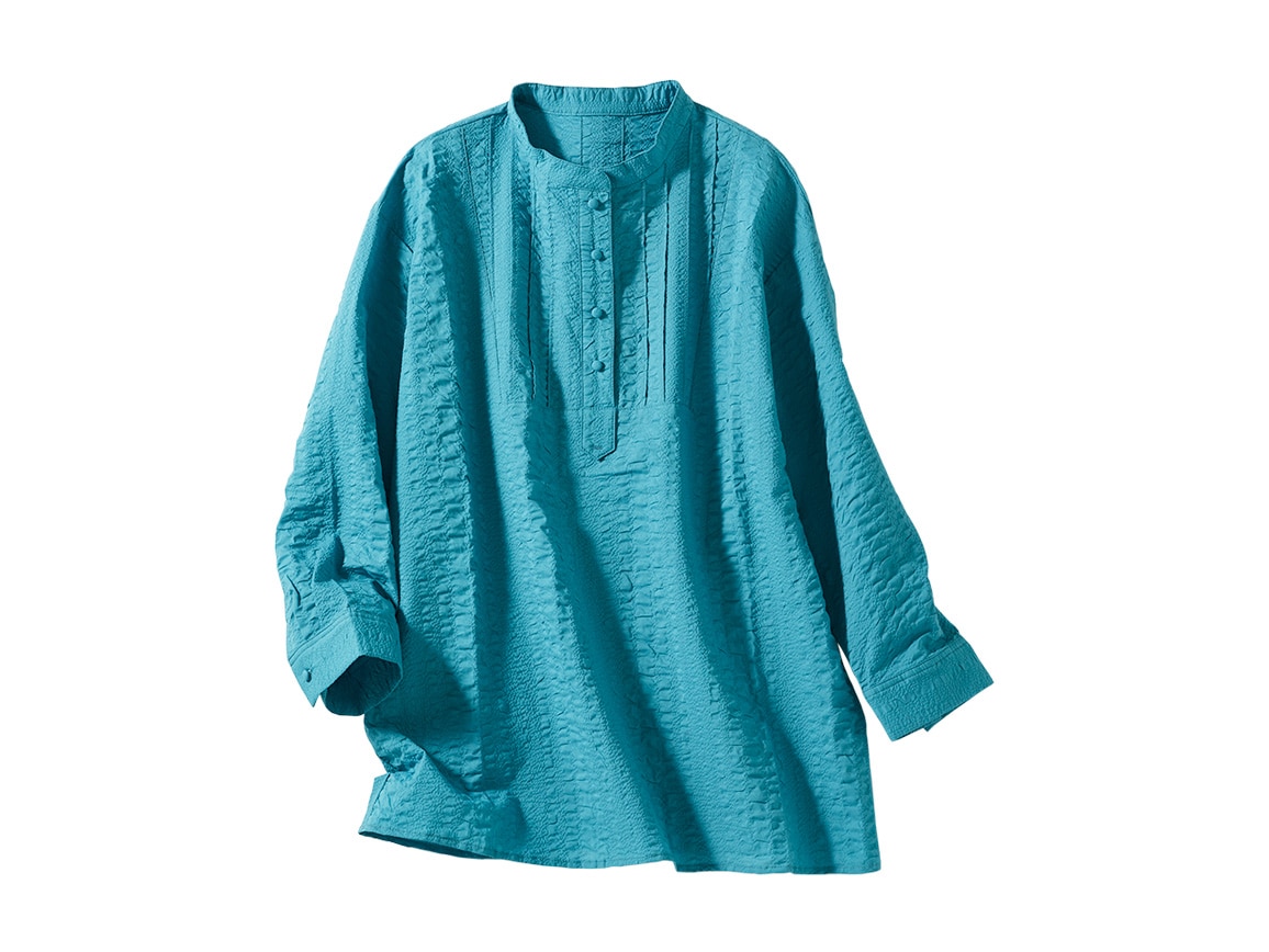 コットンウェーブピンタックブラウス（七分袖）【広告商品】(02_M 52_