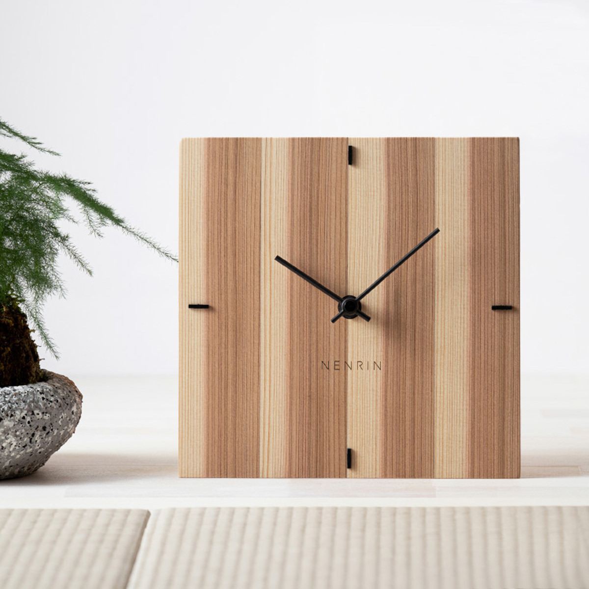 NENRIN CLOCK 175 縞 壁掛け兼置き時計 〔サイズ：W175×H175×D40mm