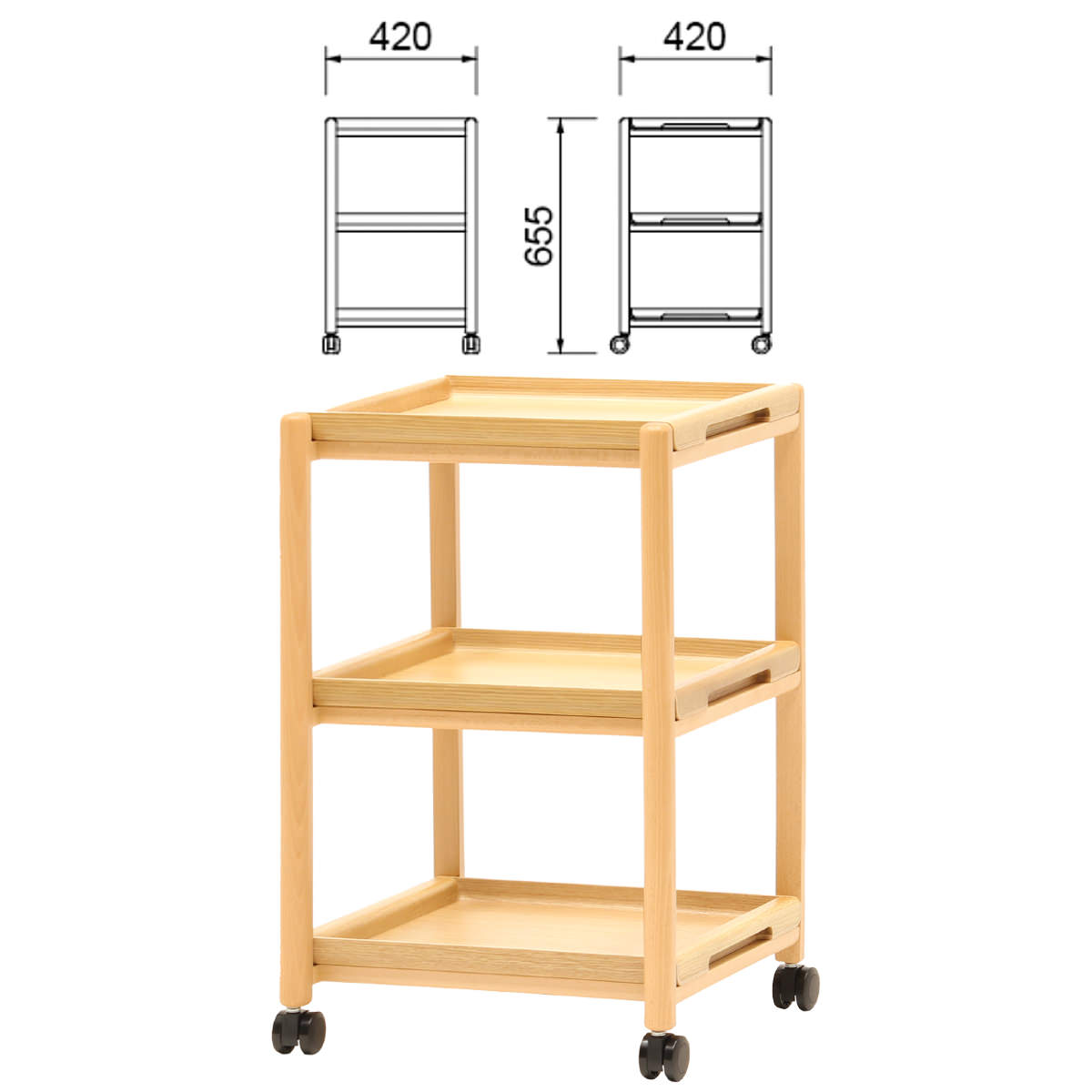 受注生産 天童木工 ワゴンRall． 〔幅42×奥行42×高さ65.5cm