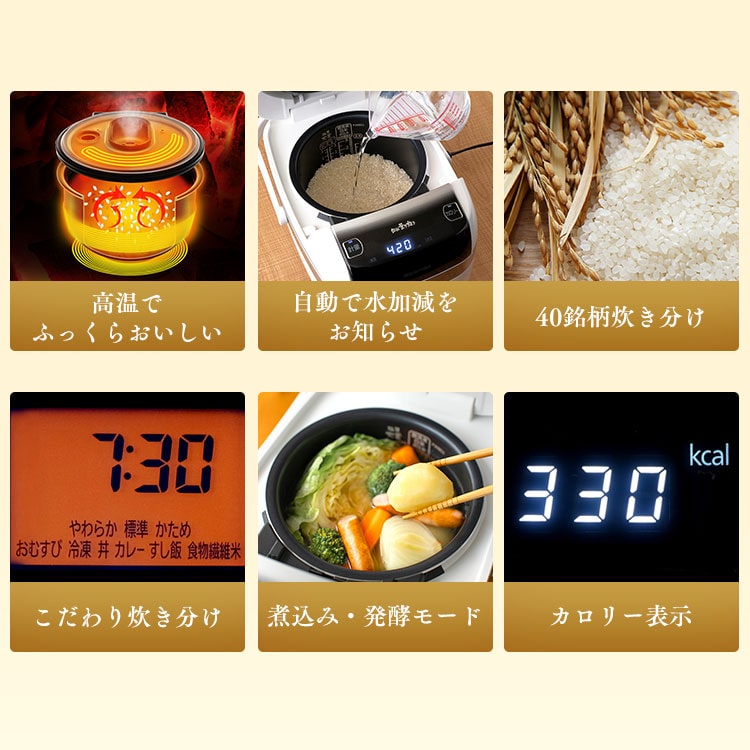 圧力IH炊飯器 3合（分離なし）米屋の旨み 銘柄量り炊き ホワイト RC-PC30-W