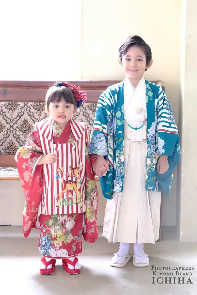 七五三 5歳 男の子 着物｜ストライプ 青花