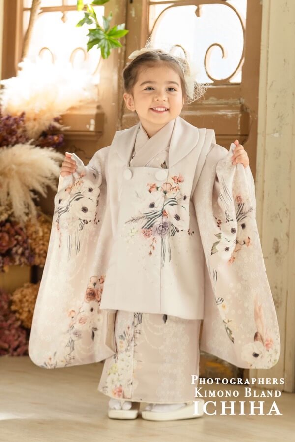 3歳七五三レンタル パールアネモネ グレーピンク