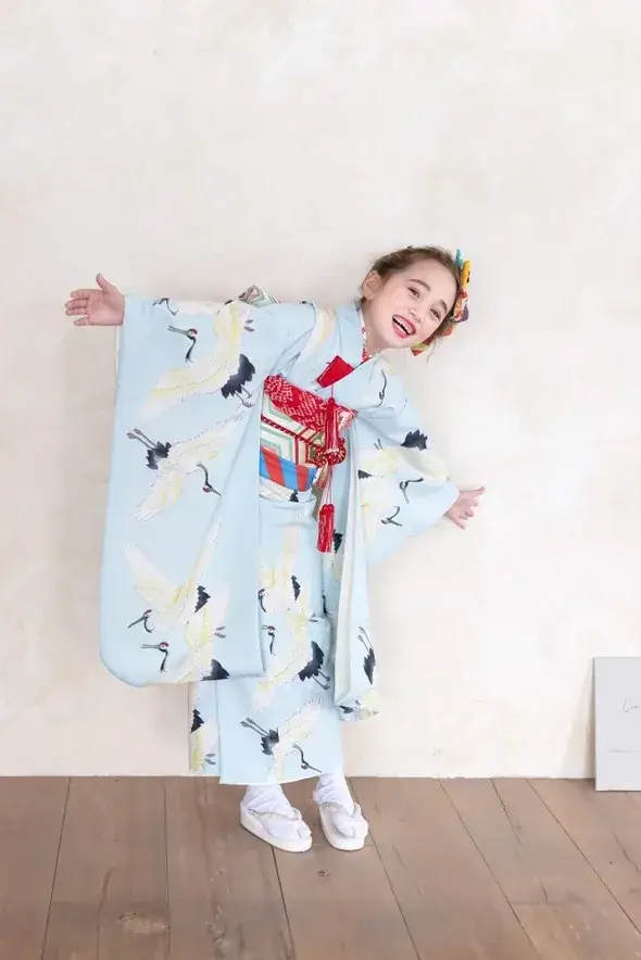 7歳七五三レンタル｜鶴 水色