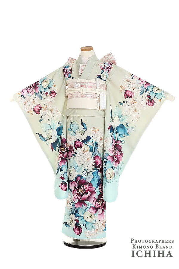 7歳七五三レンタル｜紫牡丹 黄緑 #0255