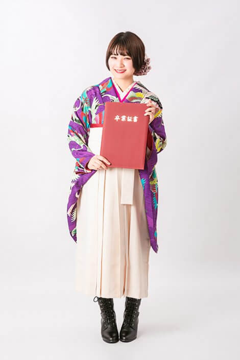 卒業式袴レンタル｜波に鶴 紫 アンティーク復刻（適応身長145〜168cm