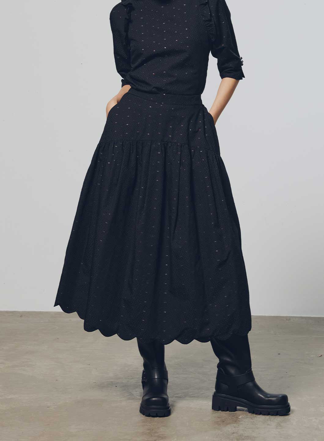 COEL Online Storeスカラップジャガードフレアスカート(36 ホワイト