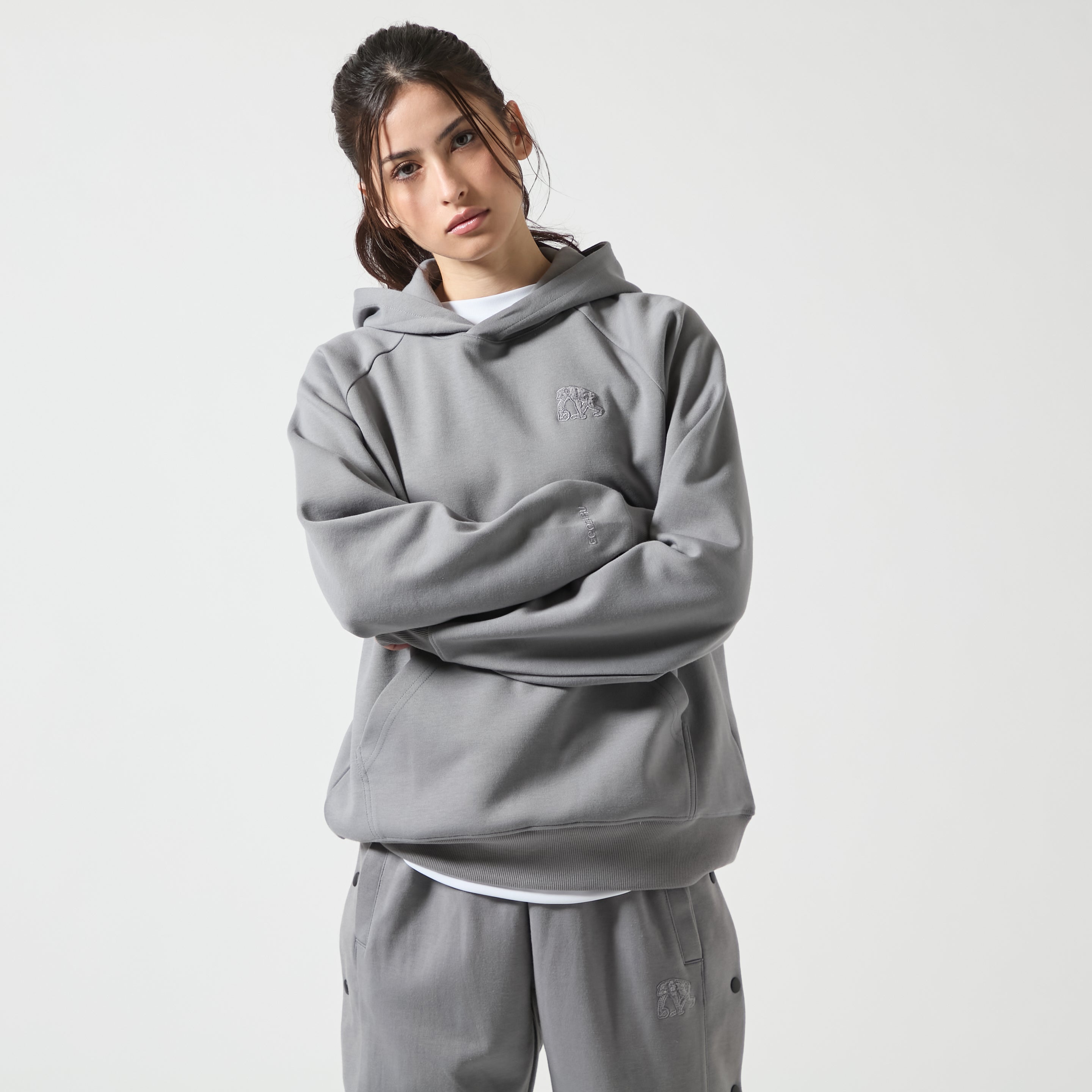 ダブルフェイス スウェット シェニールパッチ プルオーバーパーカ