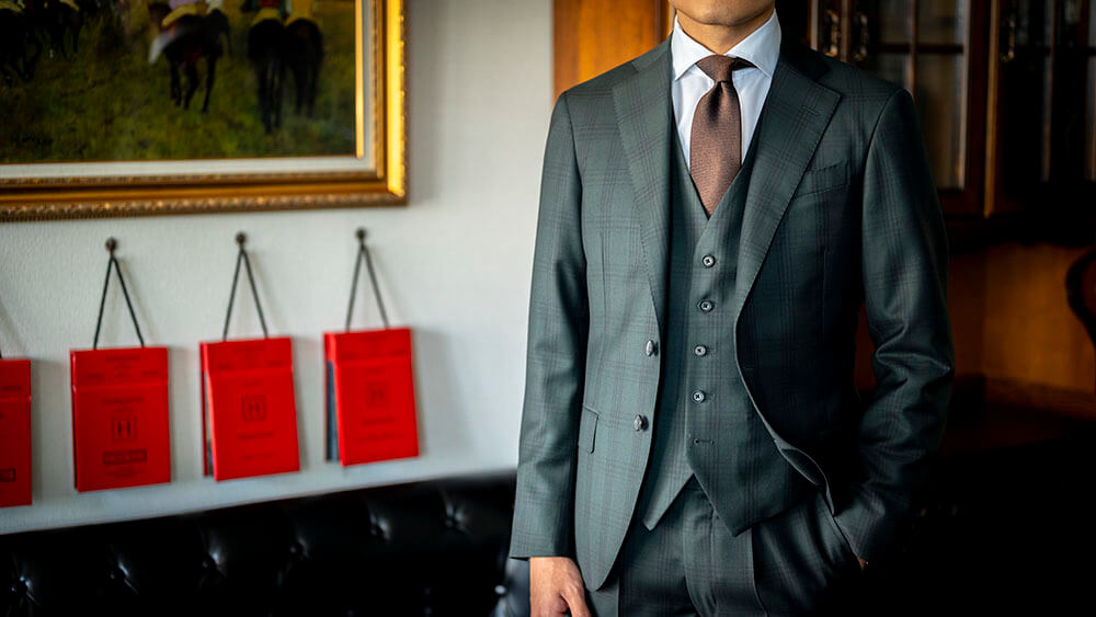 I様のご依頼】イタリア製グリーンチェック柄のオーダースーツ - お客様