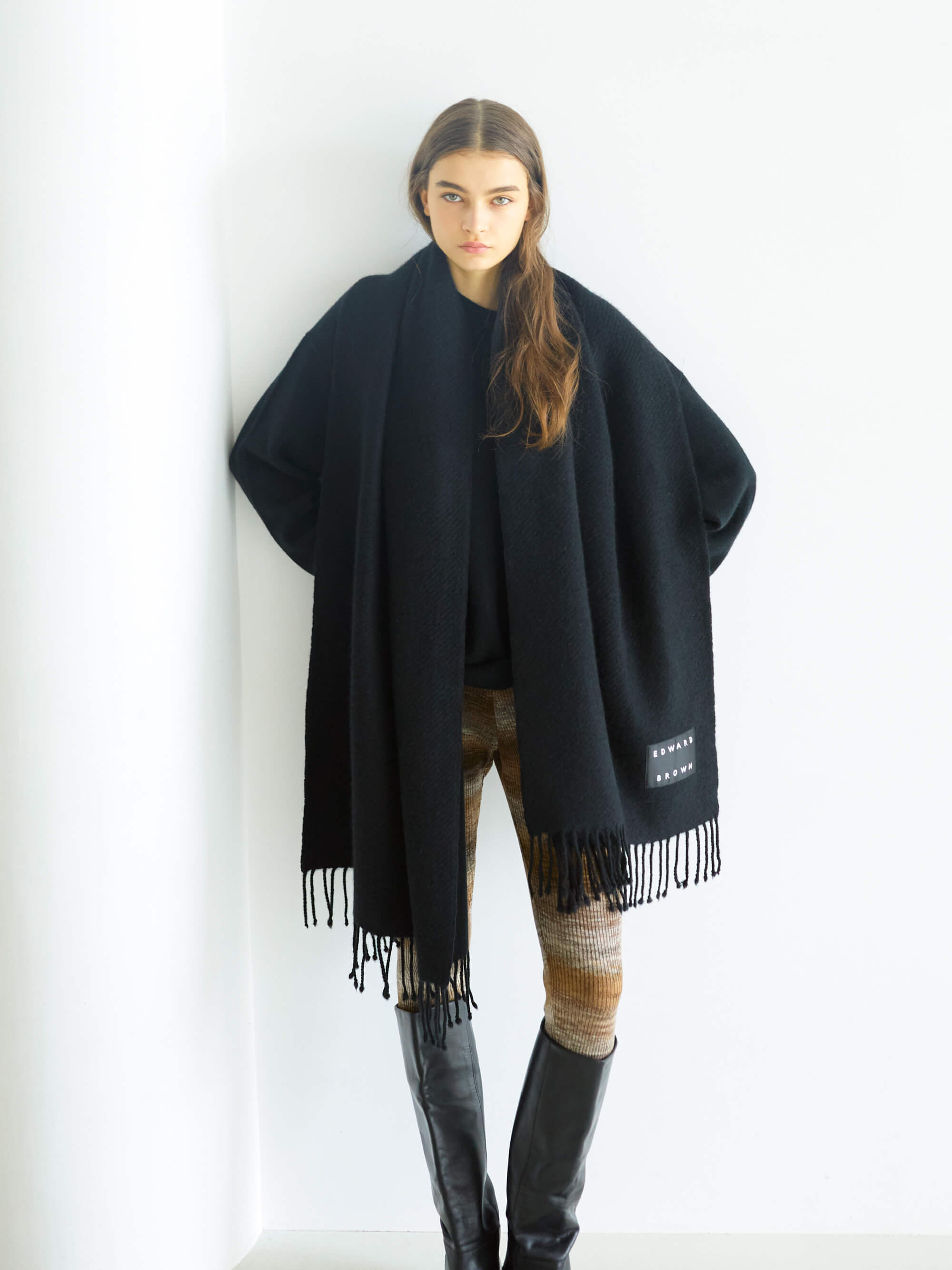 カシミヤストール(ロング) ブラック | EDWARD BROWN(エドワード
