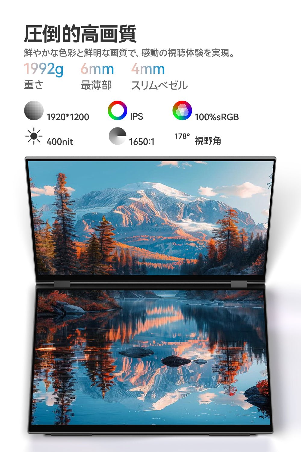 16インチ デュアルモニター タッチペン対応 1920 x 1200 60Hz XQ-160PF