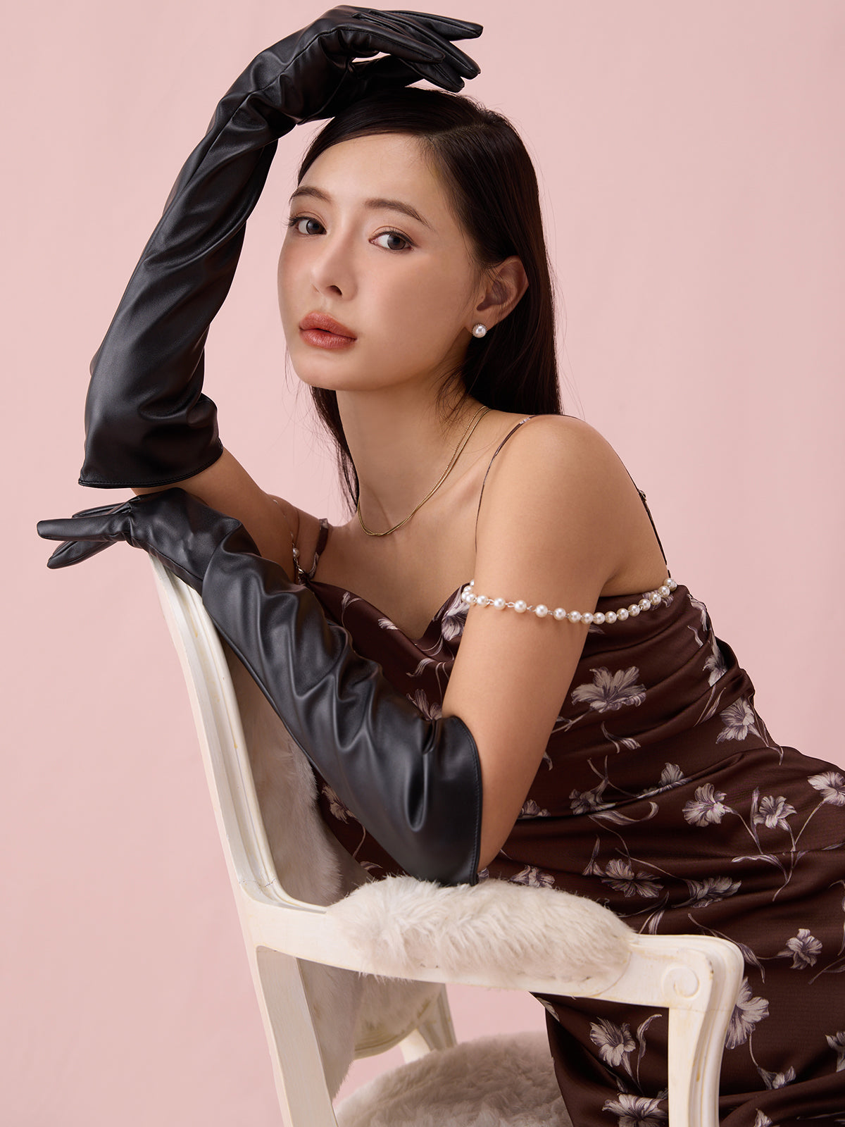 フラワーモチーフパールストラップキャミワンピース