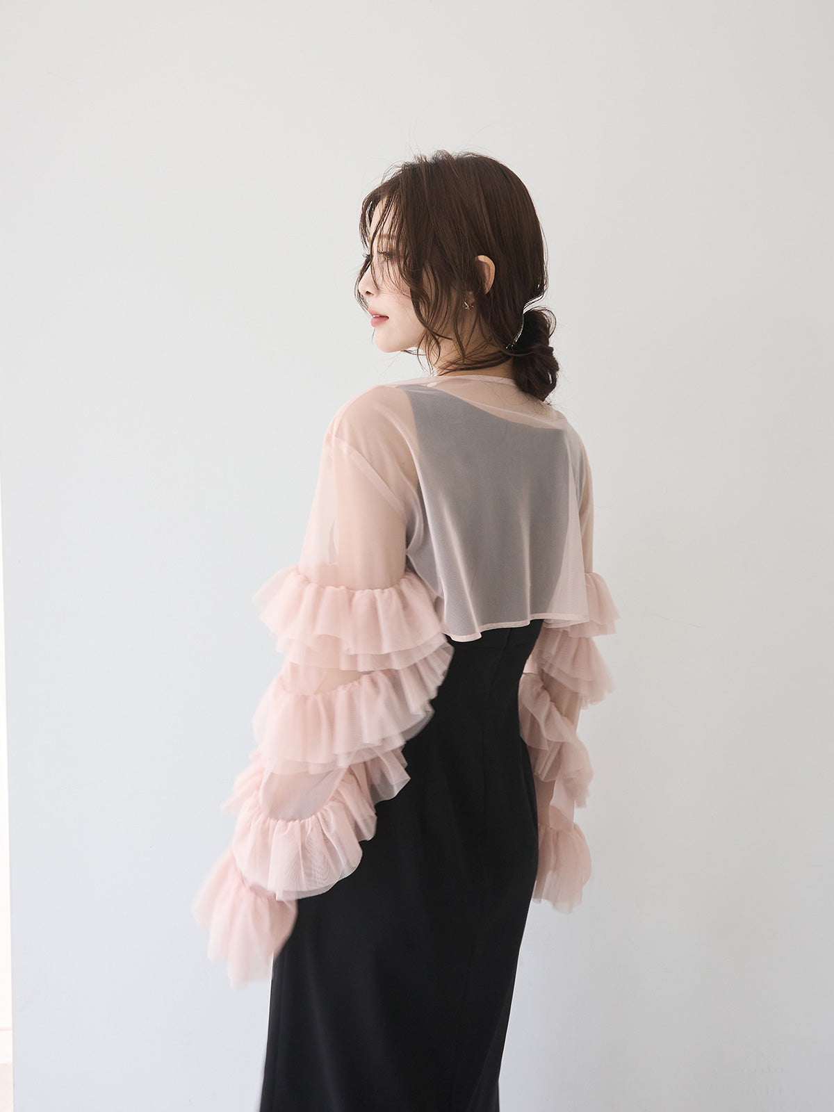 ラッフルスリーブチュールボレロSETキャミドレス