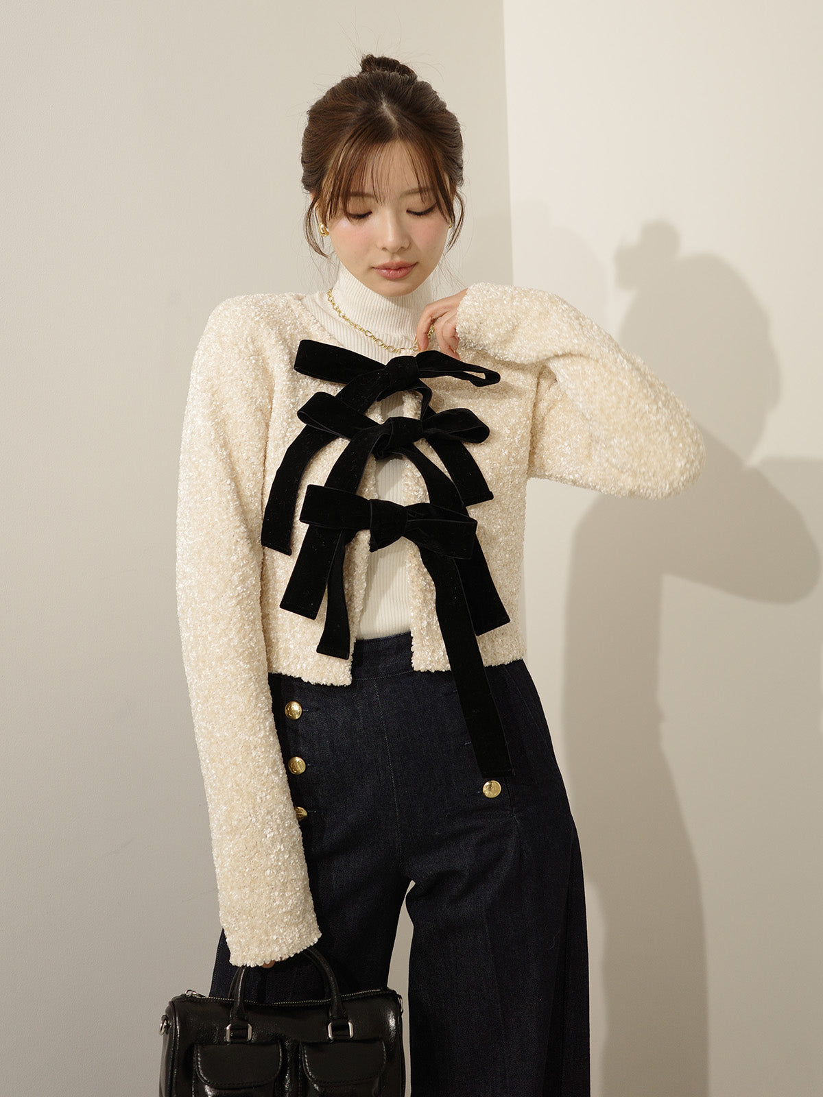 フロントリボンニットトップス