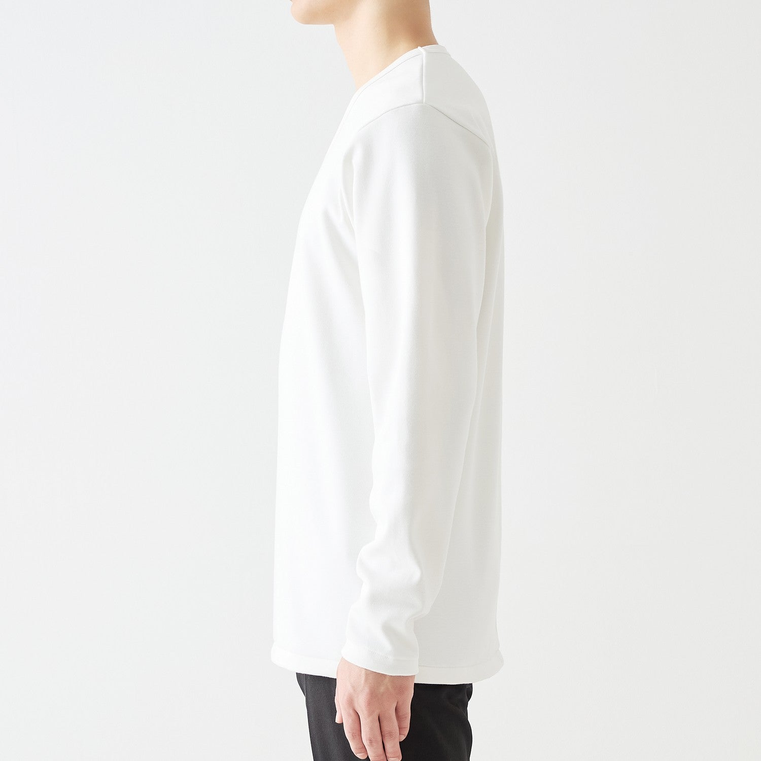 MENS ヘビー 長袖 VネックTシャツ WHITE | 高級無地Tシャツ専門店