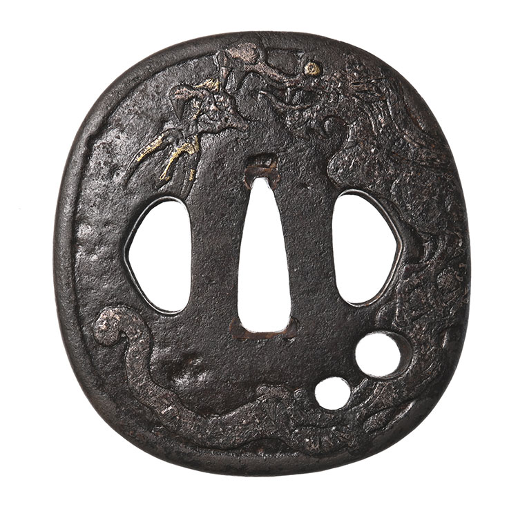 甚吾 三鈷雨龍図鍔/鐔 保存刀装具 ｜日本刀販売は永楽堂