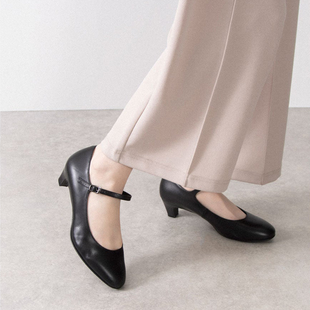 EIZO black ブラックパンプス/ラウンドストラップ4.5cm 【N1401