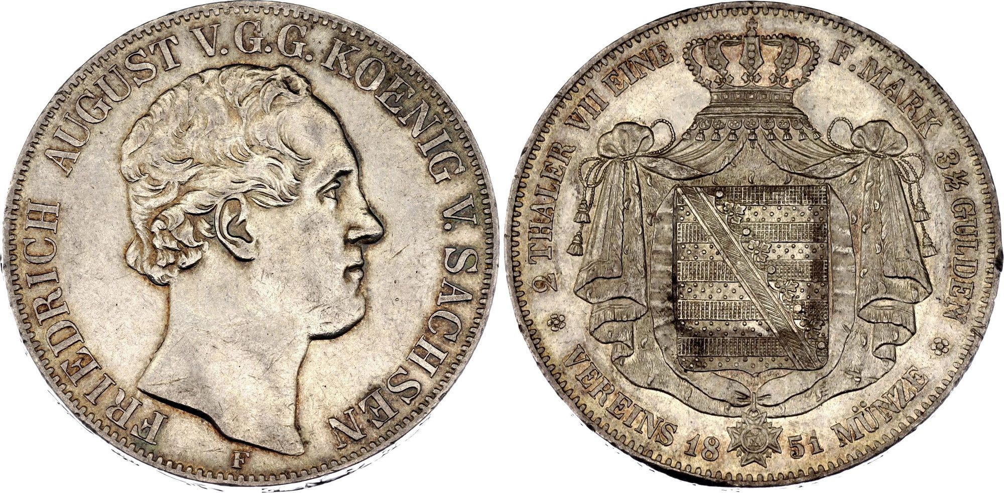 2 Thalers / 3½ Gulden - Frederick August II - Kingdom of Saxony