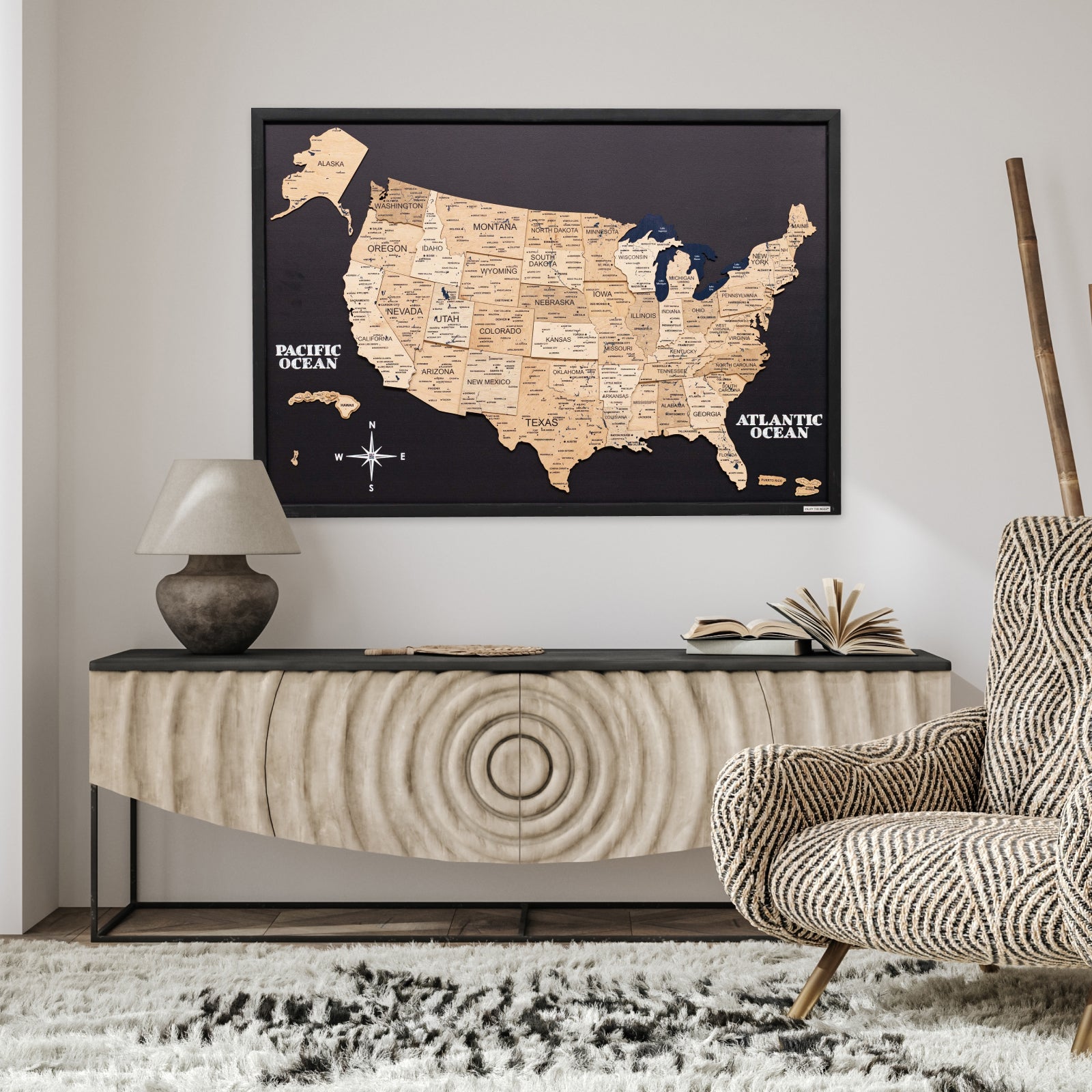 3D Wooden USA Map on Board Gold • Enjoy The Wood