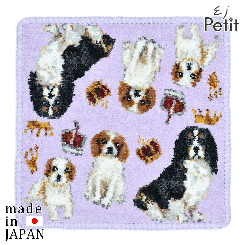 日本製 犬猫柄 キャバリアファミリー 23cm 綿100% ハンカチ タオル