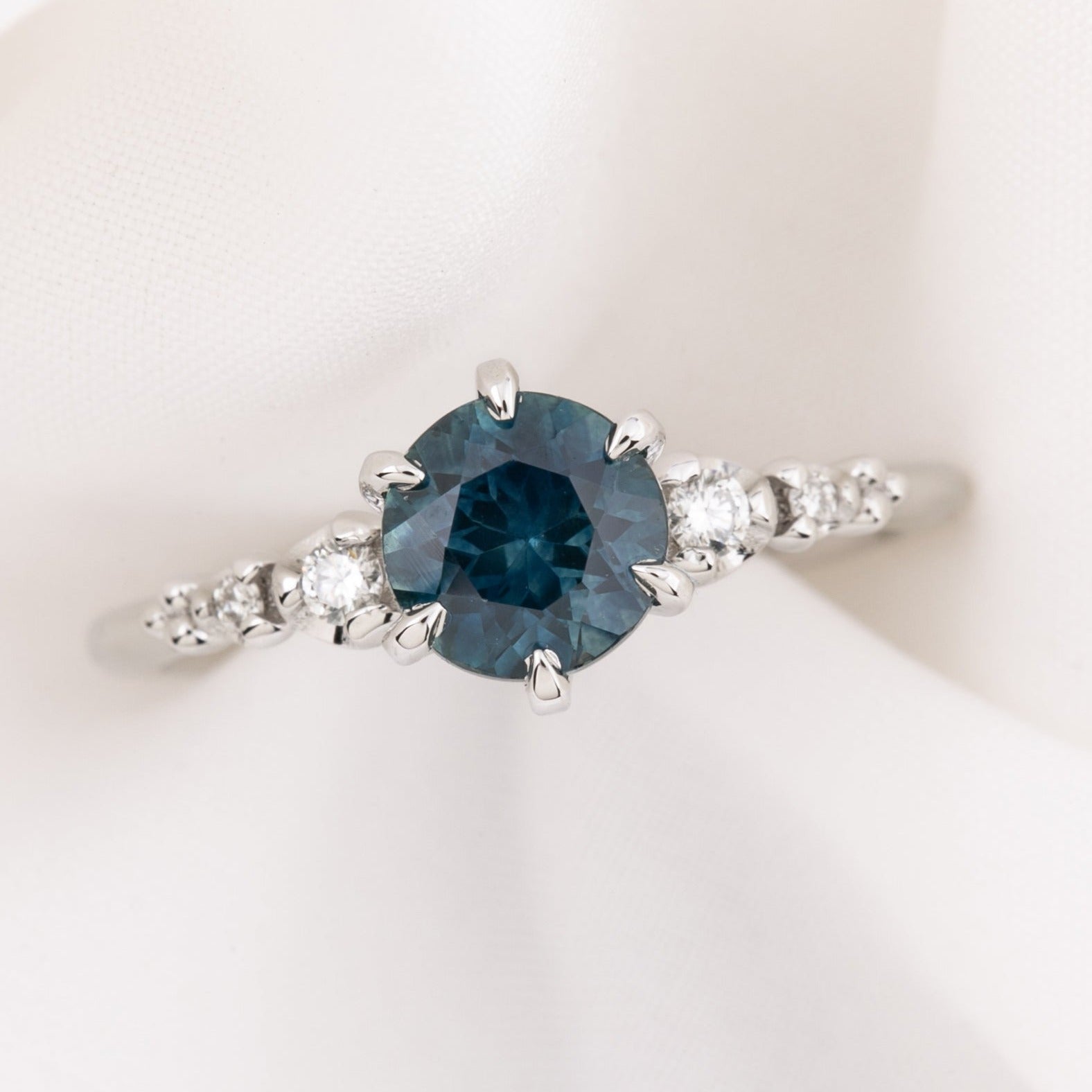 Estel Fleur Six Prongs Ring 1.42ct Deep Teal Blue Montana Sapphire
