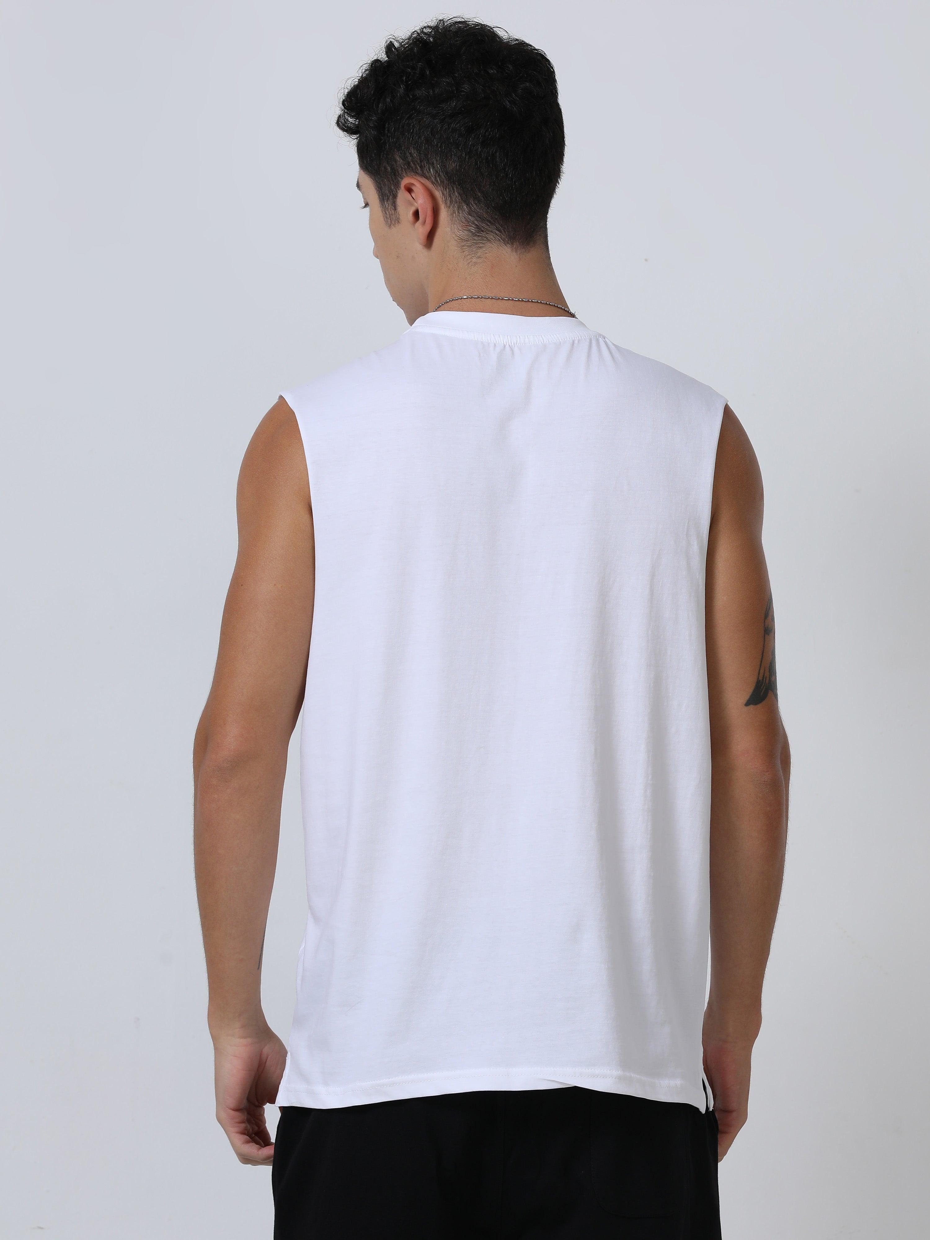 Escape Printed Sleeveless T-Shirt White – Espanshe