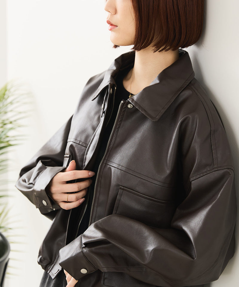 fort point/フォートポイント】フェイクレザー ショート丈 ブルゾン