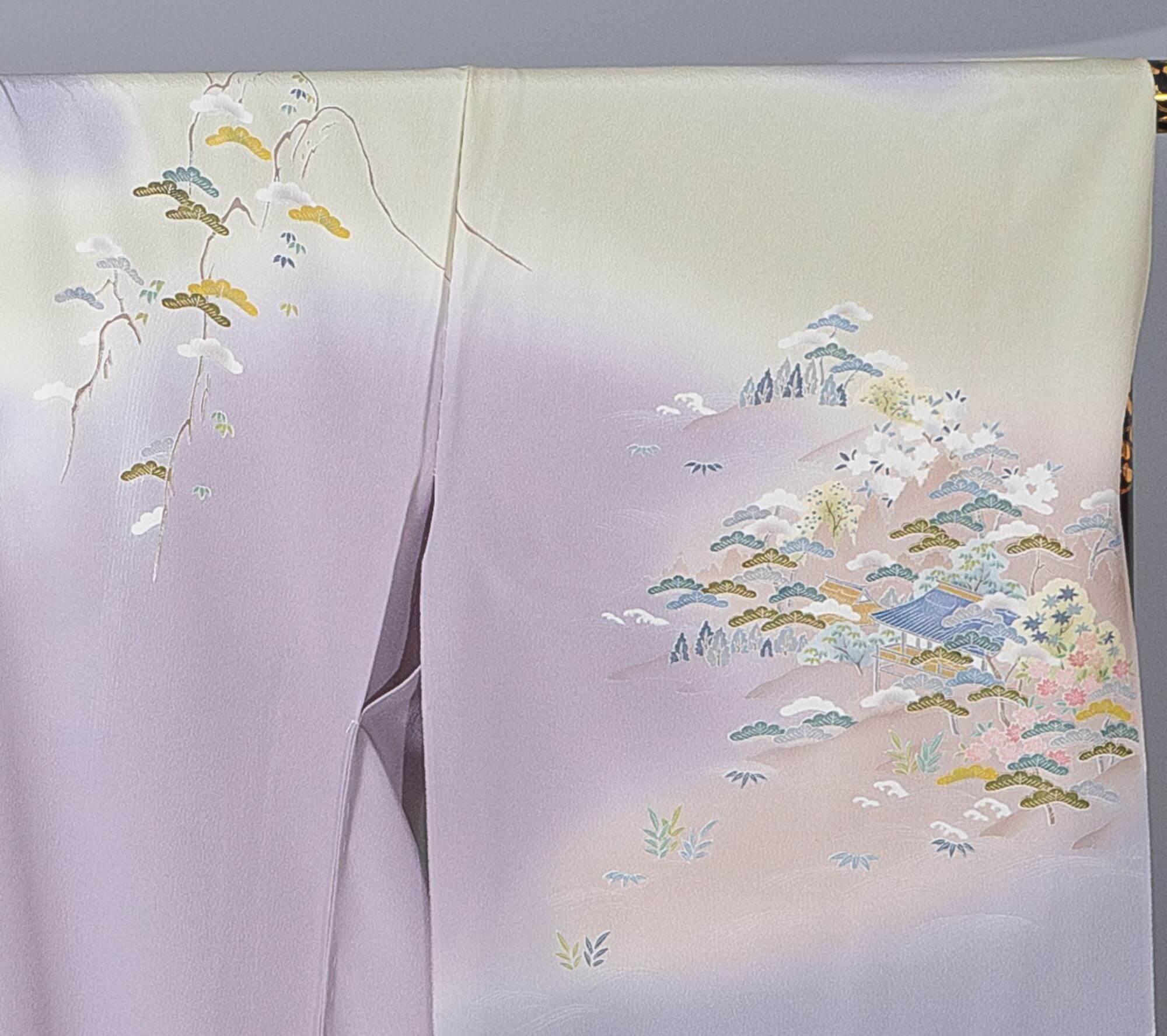 新品【訪問着】 藤色系 茶屋辻柄｜友禅染め 絹100％ 八掛付き 未仕立て