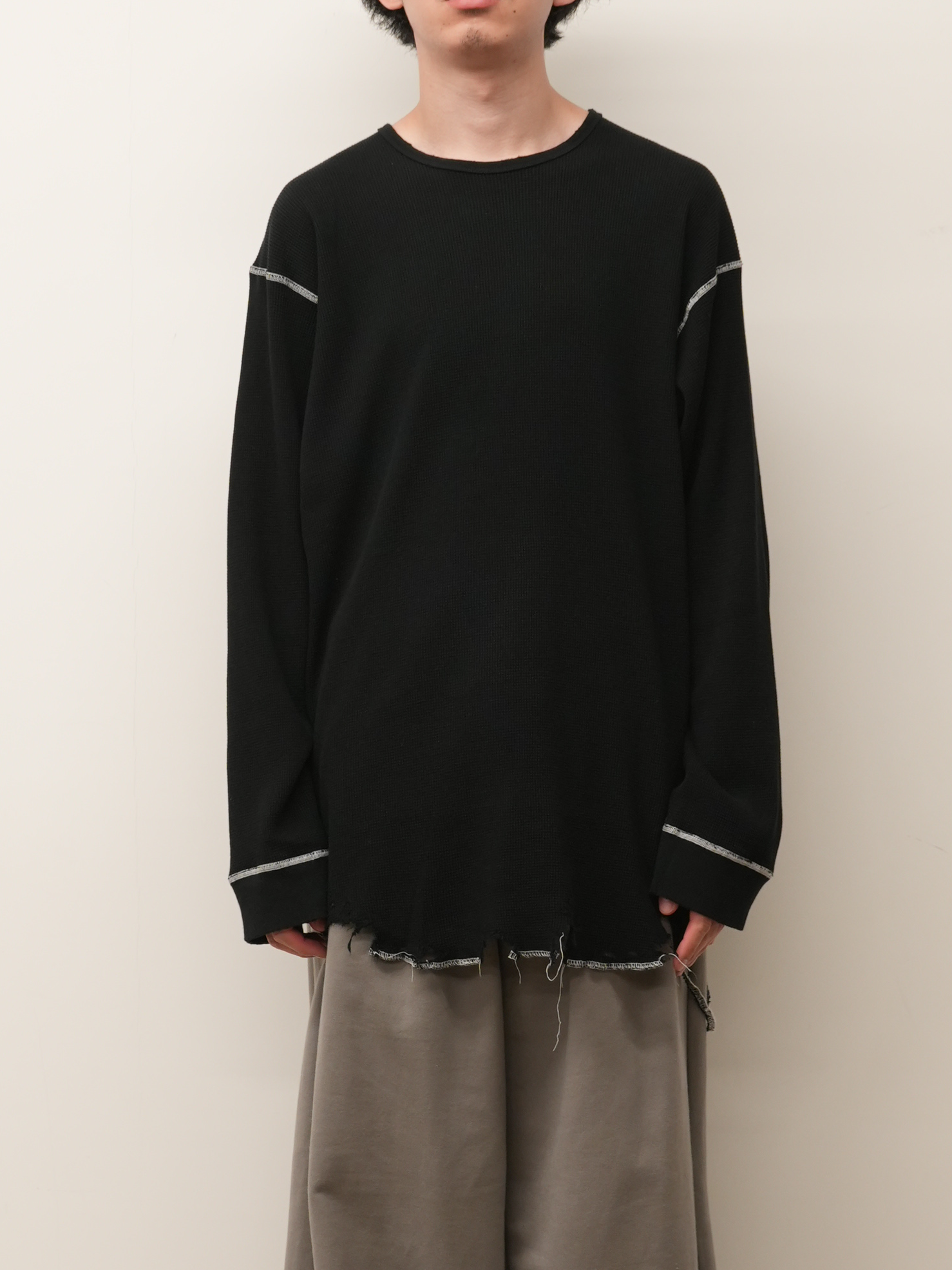 DAMAGE WAFFLE CREW LS T-SHIRT(BLACK)