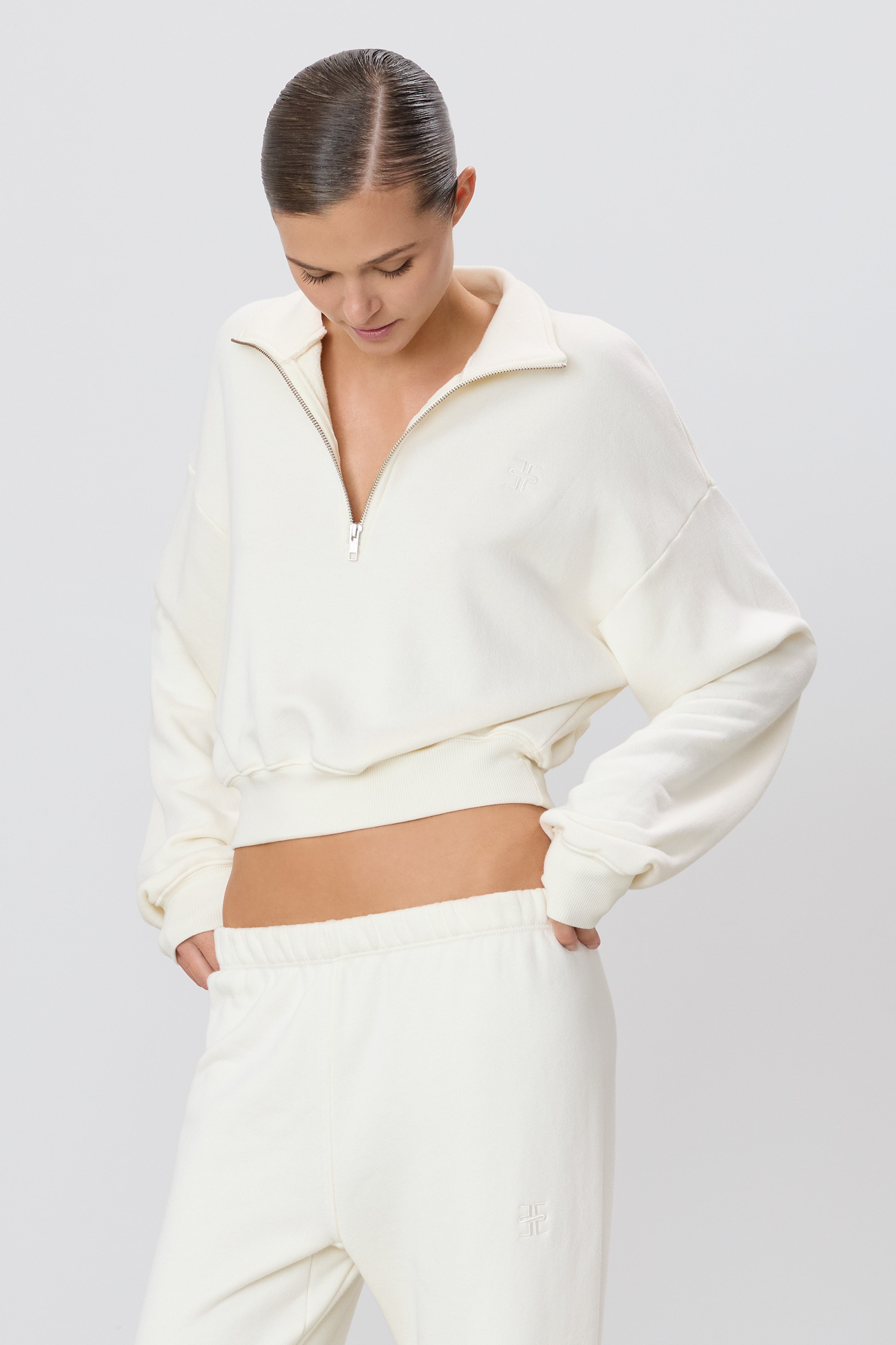 Cropped Half-zip Sweatshirt | French Terry | Cream
