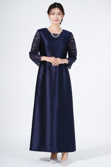 PREFERENCE PARTY'S 袖あり上品ネイビーロングドレス (LL〜3L) を