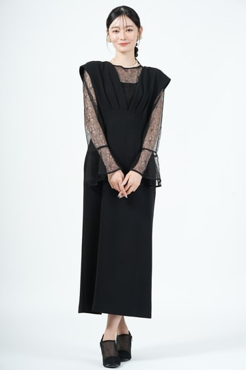 URBAN RESEARCH ROSSO レースブラウス×ジャンスカブラックドレス (M