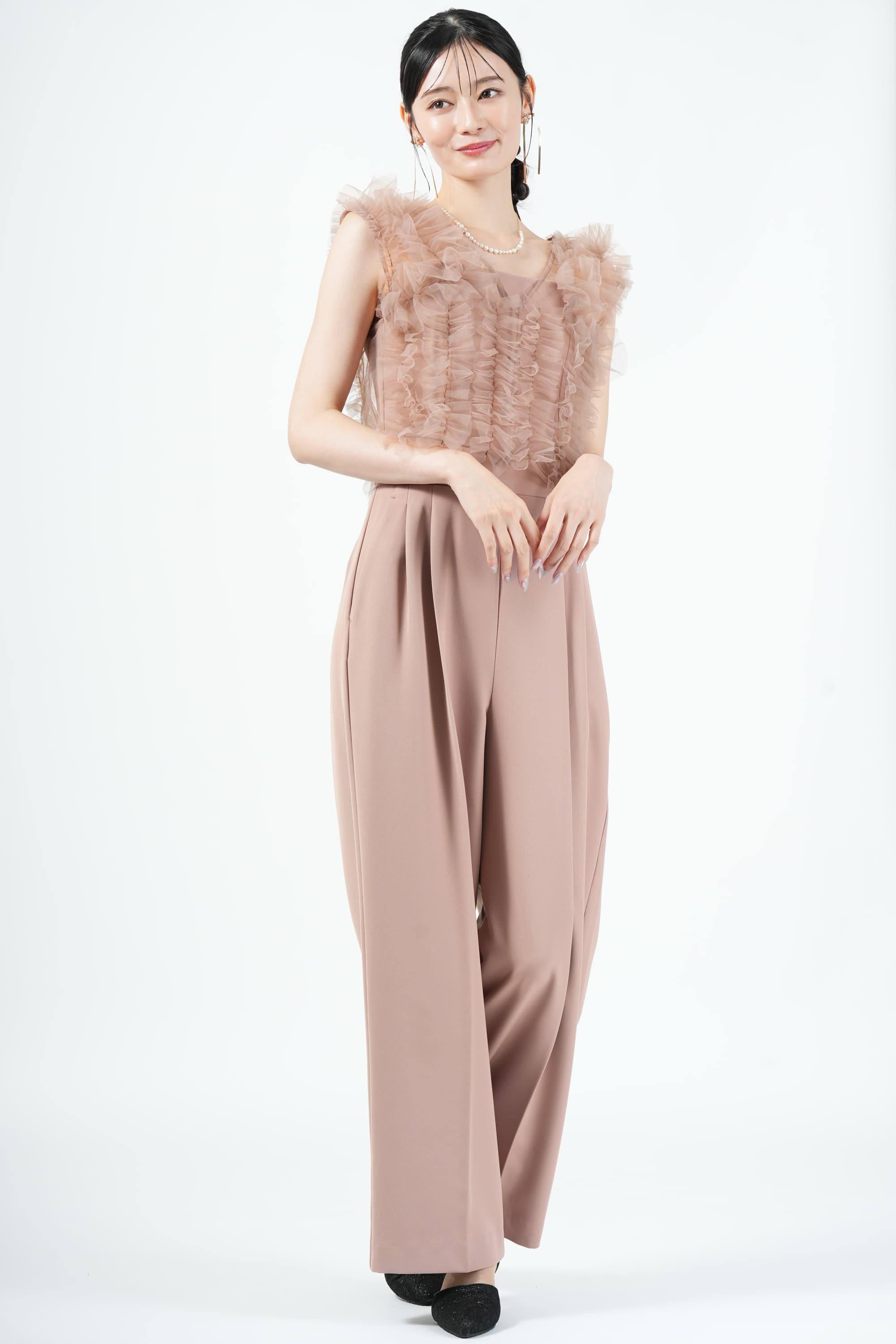 FRAY I.D フリルチュールベスト付きピンクパンツドレス (S) をレンタル