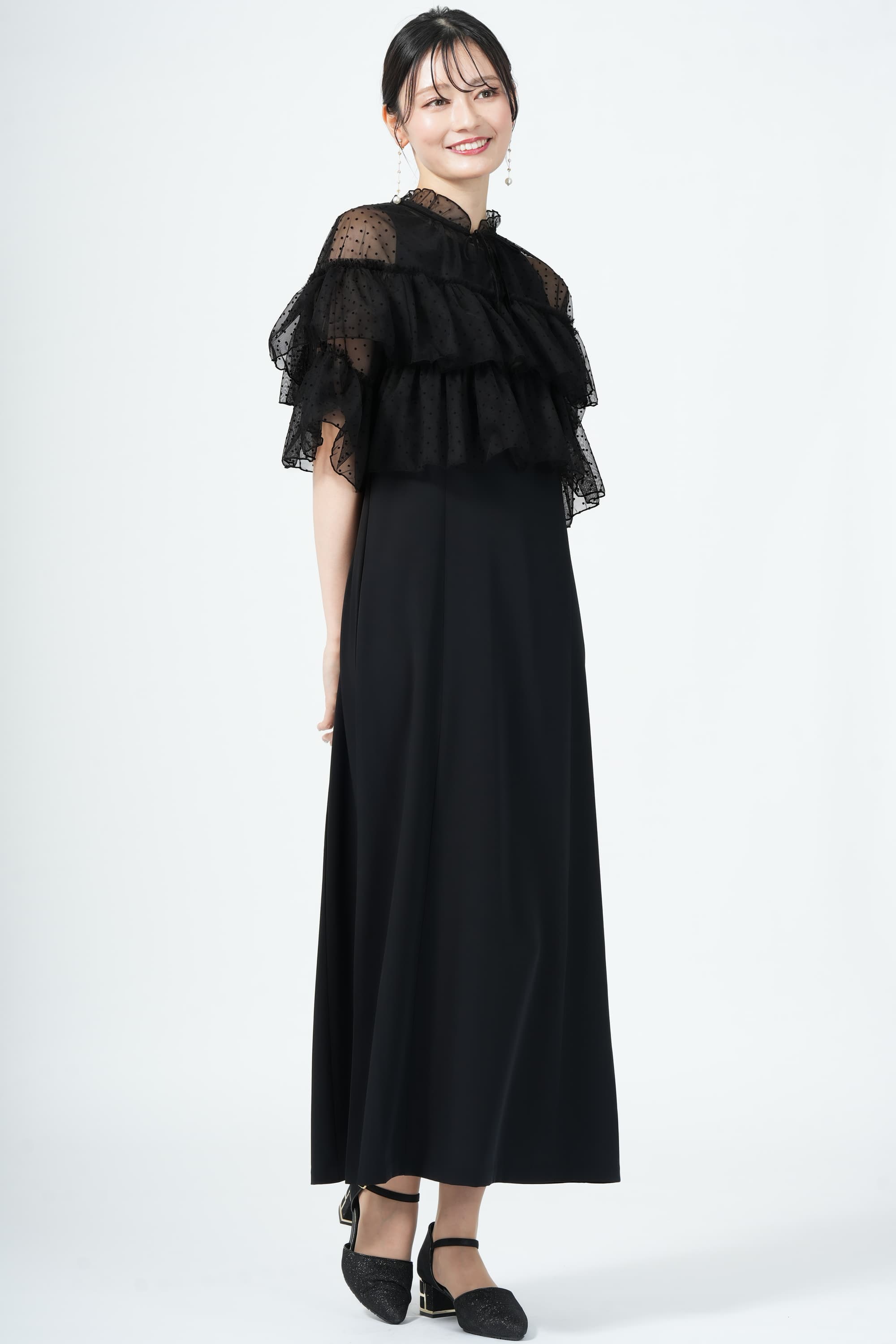 Discoat フロッキードット柄チュールブラックドレス (S) をレンタル