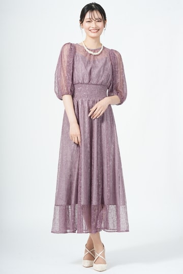 SNIDEL ギャザー総レースくすみラベンダードレス (M) をレンタル