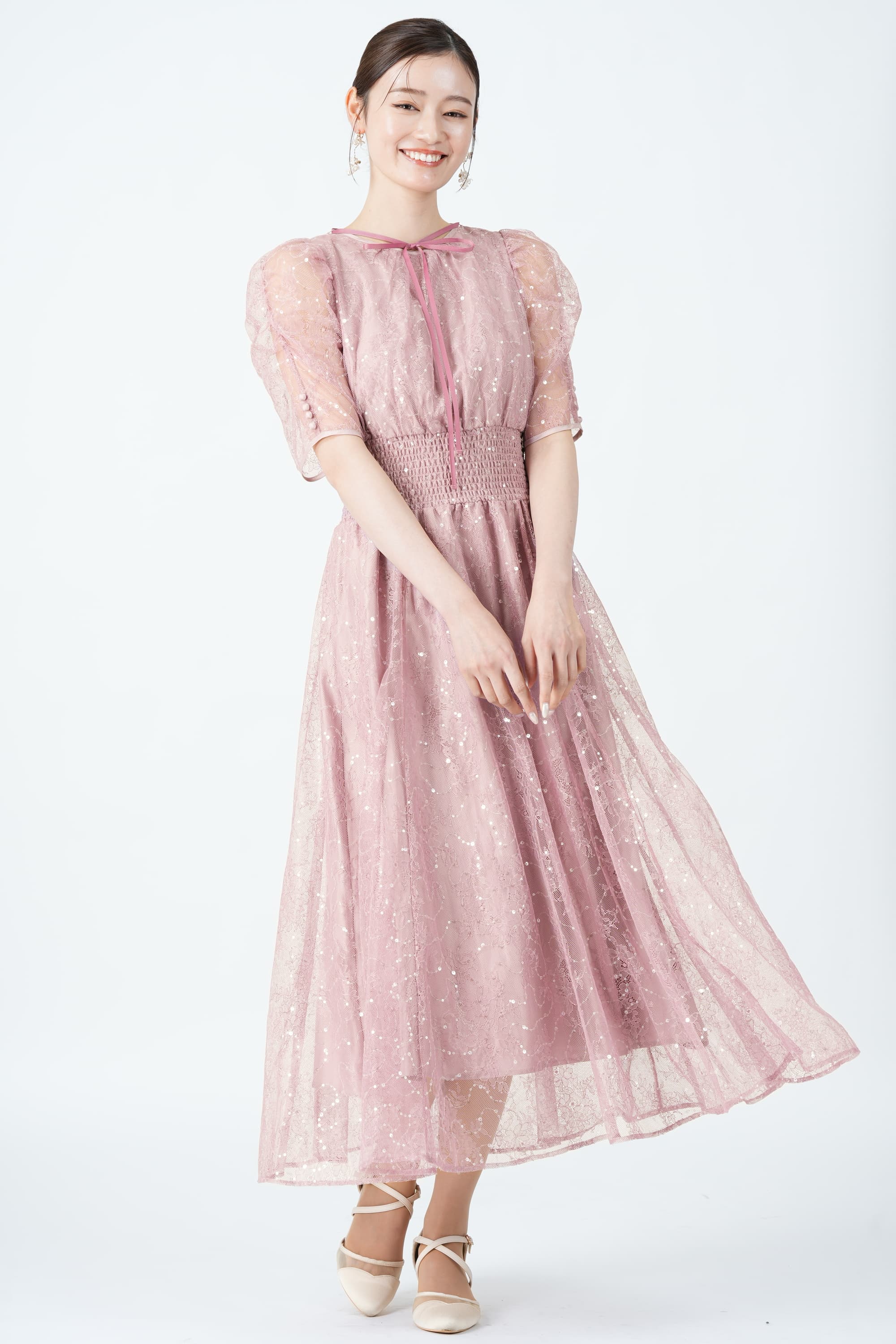 JILLSTUART スパンコール総レースピンクドレス (M) をレンタル - 結婚