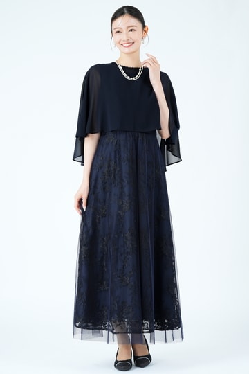 form forma 東京ソワール エレガント刺繍ケープブラックドレス (M) を